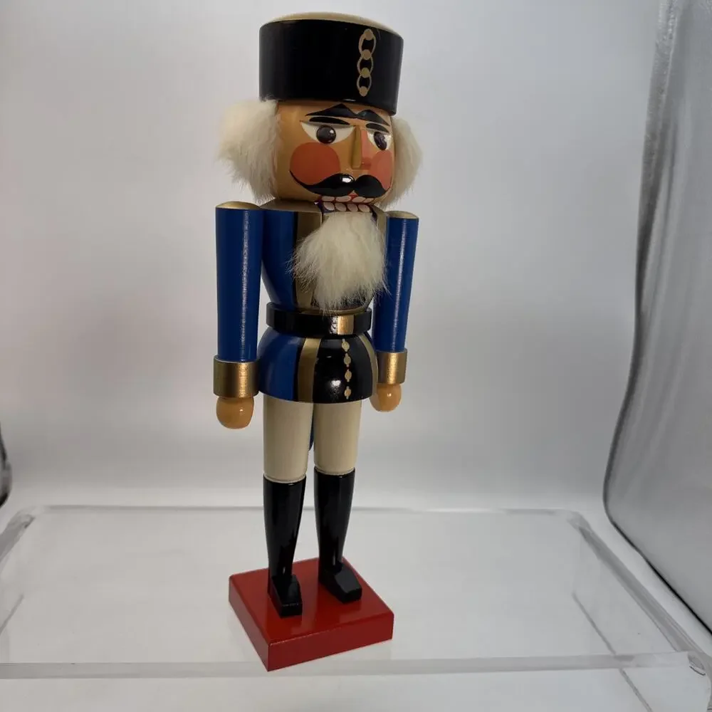 German Solider Nutcracker With Fur Hair Made In Germany Democratic Republic 14”